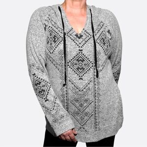 Heather Gray Aztec Hoodie Tunic Top 2X Plus Size Cozy Stretch Flattering Fit